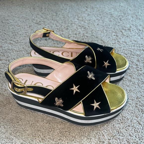 Gucci Peggy Bee Star Platform Sandals - Picture 1 of 5